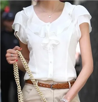 2020 Ženske Ruffle Šifon Bluzo Bela Ženska Majica Kratek Metulj Sleeve Majica Plus Velikost 5XL Vrhovi