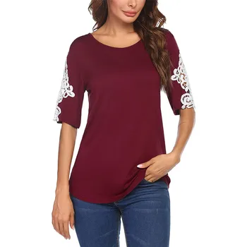 Ženske Barva majice Priložnostne Kratka Sleeved O-Izrez ženska tshirts Čipke Čipke Šivanje Rokavi Top Prijateljice kawaii T-majice