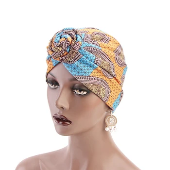 Afriške Tiskanja Bonnets Klobuk Vortex Vozel Vzorec Ankara Pokrivalo Ženske Turban Headwrap Mleko Svilene Multicolor Lase Scraft