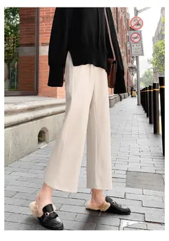 ženske hlače z visokim pasu, svoboden in ravne cevi, priložnostne, zadebelitev in flanela črne hlače v jeseni in pozimi