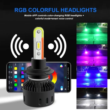 H7, H8/H9/H11 Avto LED RGB Smerniki Kit APLIKACIJO Bluetooth Nadzor Multicolor meglenke Žarnice Žarnice za Avto Tovornjaki