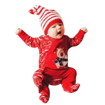 Božič Novorojenega Dojenčka Baby Fantje Dekleta Jelena Romper Jumpsuit Obleke Obleke Bombaža, Za Malčke Body Dolg Rokav Otroška Oblačila