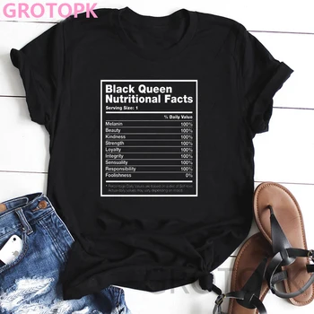 Melanin Poppin Harajuku Black Magic Girl T-shirt Gothic Letnik Ženske T-shirt Smešno Črno Dekle Tiskanja korejski Slog Top Ženski