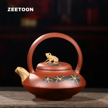 280cc Verodostojno Yixing Čajnik Lotus Listov Žaba Ogrodje Pot Ročno Zisha Čaj nastavite Kitajski Zdravje Vijolično Gline Teaware Čaj Pot