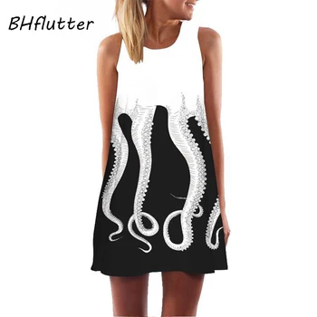 BHflutter Ženske obleke 2019 Nov Prihod 3D Tiskanja brez Rokavov Priložnostne Poletje Obleko linije Srčkan Mini Šifon Obleke Vestidos