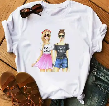 Ženske Modne Grafični Cvet Womens T-Shirt Luštna Punca Laides Risanka Tee Hipster Oblačila