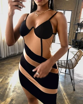2020 Ženske Modni Clubwear Elegantno Sexy Klub, Obleko Špageti Trak Odklon Očesa Režejo Blackless Midi Bodycon Stranka Obleko