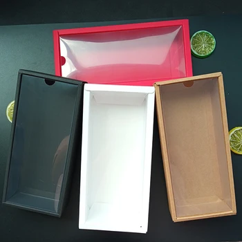 10pcs Pravokotnik Kraft papir, Kraft Papir Gift Box Zložljiv S Prozorno PVC Okna bonboniera Božični Okraski, Darilni Paket Polje