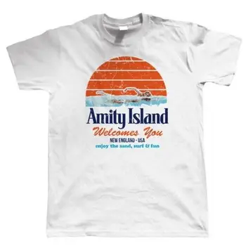 2019 Nov Prihod Moda za Moške Amity Otok Mens Smešno T Shirt, Shark Čeljusti Quints Retro Film Darilo za Njega Oče Poletje Tee Majica