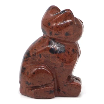 Mačka Figur Naravni Gemstone Rdeče Mahagoni Obsidian Kamen Kristal Zdravljenja Kip Rock Dekor 1.5