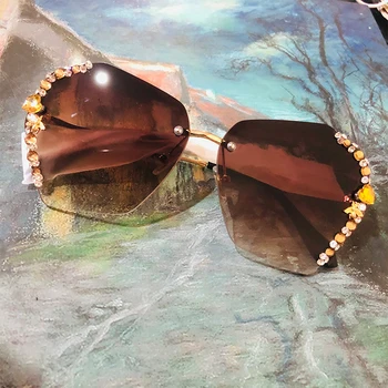 Moda Čebel Sončna Očala Ženske Visoke Kakovosti Luksuzni Nosorogovo Vintage Sončna Očala Rimless Retro Očala Gafas De Sol Mujer