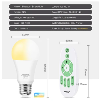 110V 220V E27 Bela+Topla Bela LED Žarnice Luči 12W Lampada Bluetooth Smart LED Svetilko Z IR Daljinski upravljalnik Siri Glasovni Nadzor