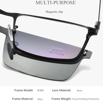 Moške Celoten Poslovni Očala Okvirji, Vzmetne Noge, Integrirana Posnetke Kratkovidnost Polarizirana sončna Očala, Magnetni Posnetek Kovinskih Očal SC001