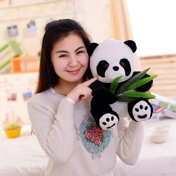 9-20 cm Živo Smešno Panda z Listi Bambusa Plišastih Igrač Mehko Cartoon Živali Črno-Bele Panda Polnjene Obesek Lutka Otroci Darila