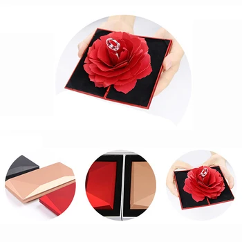 Dropshipping Novo 3D Pop Up Rdeče Rose Cvet Obroč Polje Poroko Posla Polje Nakit Skladiščenje Imetnik Primeru Nakit Embalaža Zaslon