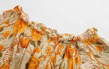 2020 Bohemia Ženske Oranžna Bell Cvjetnim Tiskanja Obleko Počitnice Prilagodite Tassel Povoj Vezna gor Pas Dolgi Rokav, Dolge Obleke, Počitnice