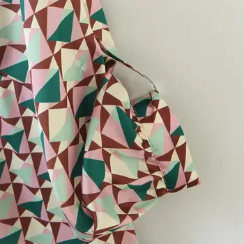 2020 zgodaj jeseni prišlekov žensk Proti-vrat dolgo sleeved zložljive rokav geometrijski vzorec natisnjene midi ohlapno obleko midi