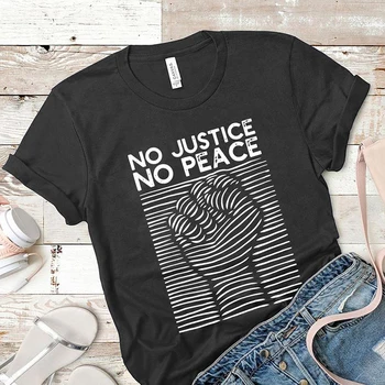 Brez Pravičnosti Ni Miru Brez Rasističnih Črke Natisni Kratek Rokav Tees Unisex Plus Velikost Svoboden Tshirts Black Življenja Važno Grafični Majice