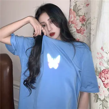 Poletje korejski Bombaža T-Shirt za Ženske, Moške, Harajuku Žareti v Temno Metulj Vrhovi Ulične Kratek Rokav Pari Srajce Darila
