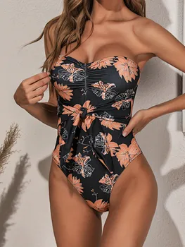 Imayio Cvetlični En kos kopalke brez naramnic seksi kopalke ženske poletje plažo