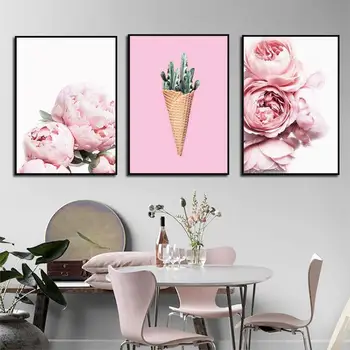 Nordijska Cvet Platno Plakatov in Fotografij Pink Rose Slikarstvo Pozdravljeni Ljubimec Steno Umetnosti Slikarstva Stenske Slike za Dnevna Soba Dekor