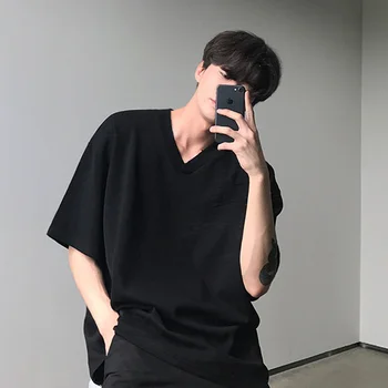 Trdna Proti-vrat T-shirt Moški korejski Slim Kratek Rokav Poletje Tees za Moške