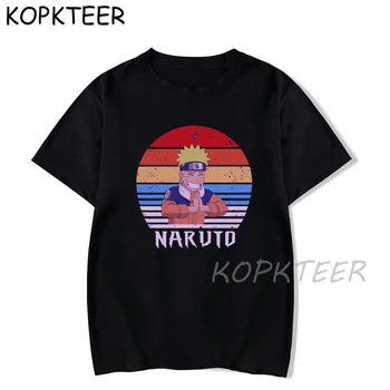 Naruto Ženske Moški T-shirt Estetike Sakura Japonski Anime Grafični Kratek Rokav Cotton Black T Srajce Ženski Camisetas 2020