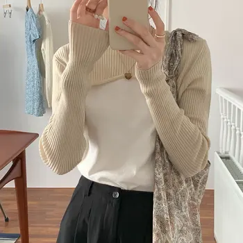 5 barv 2020 korejskem slogu jeseni dolg rokav pletene vrhovi moda slim kratek puloverji puloverji ženska (X1502)