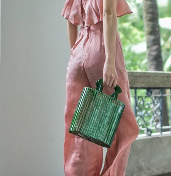 Luksuzni Ženske Torbe Oblikovalec Akril, Tkane Vrečke Bambusa vrečko Šivanje Votlih Vrečko Sklopka Bali Potovanja Počitnice na Plaži Torbici