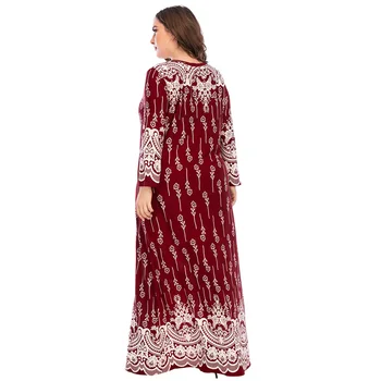 5XL Plus Velikost Abaya Muslimansko Obleko Ženske Jeseni, Pozimi Dolg Rokav Retro Cvjetnim Tiskanja Maxi Dolgo Obleko turški Islamska Oblačila