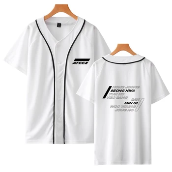 Nova majica Poletje Harajuku ATEEZ Svoboden Kratek Rokav Baseball majica s kratkimi rokavi Ženske Kpop Bangtan Gumb Baseball Tshirt plus velikost