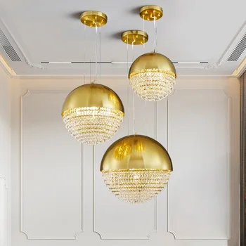 Kristalno Luksuzni LED Obesek Svetlobe Postmoderni Zlato iz Nerjavečega Jekla, ki Visi Svetilka Za Spalnico Postelji Jedilnico kavarna Deco