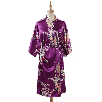 Ženska Svoboden Slog Pižamo Domov Spat Obrabe Čipke Pav Tiskanja Proti-vrat Noč Obleke Japonski Kimono Yukata Kopalno Haljo
