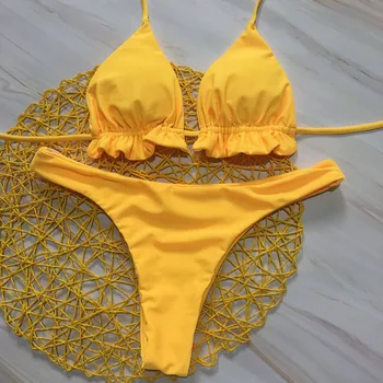 Mini tangice strappy poceni visoko pasu bikini mujer feminino 2018sexy bikini brazilski skromno kopalke za dekleta, rumena plaža obrabe