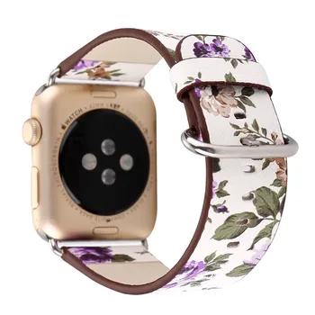 Klasična Cvetlični Cvetlični Usnjeni Trak za Apple Watch Zamenjava Pasu Za iWatch Series 3 2 1 38 mm 42mm