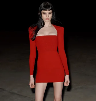 Plus Velikost XL Ženske Pozimi Slog Seksi Dolgimi Rokavi Rdeče Zadrgo Bodycon Povoj Obleko 2020 Eleganten Večer Stranka Obleko Vestidos