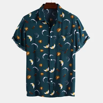 2020 Poletje, Mens Hawaiian Beach Majico Natisnjeno Znižuj Ovratnik, Kratkimi Rokavi Priložnostne Majice Počitnice Počitnice Obleka, Srajca#1