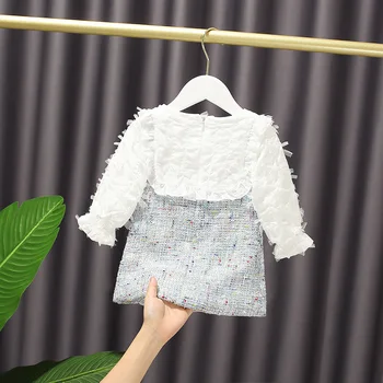 Pomlad Jesen Baby Girl ' s Sladko Lok Dolgo Sleeved Obleko Modne Dojenčke Ruffles Plesti Sveže Princesa Obleko Otroci