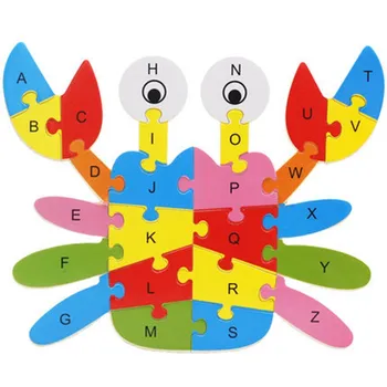 Angleščina Učenje Abecede Puzzle Igrače za Otroke Spoznavanja Živali Risanka Otroška Lesena Razsvetljenje 26 Črk Izobraževalne Igrače