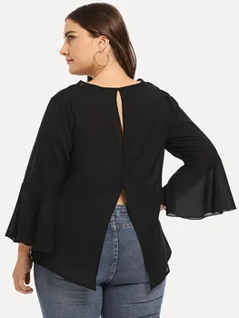Plus velikost Slim Ženske 5XL XXXXL ženske Majica Vrhovi 2021 Poletje Novo Šifon Backless Dolgimi Rokavi, V-izrez Priložnostne Bluzo
