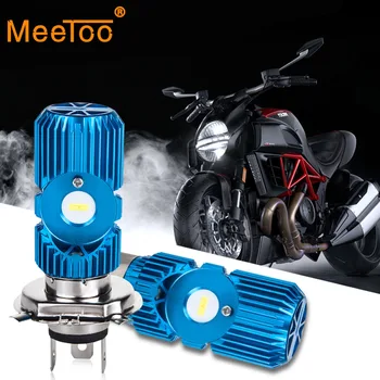 MeeToo BA20D H4 LED Motocikel Smerniki 12V Visoko Nizko Žarka Svetlobe 2400LM COB Čip Super Svetle Bele Motocikla Žarometa, Žarnice 1Pcs