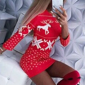 Obleka ženske božič obleko ženske Ženska Božična Mini Obleka Ženske Dolg Rokav Božič Skakalec Obleke Vrhovi obleko jeseni