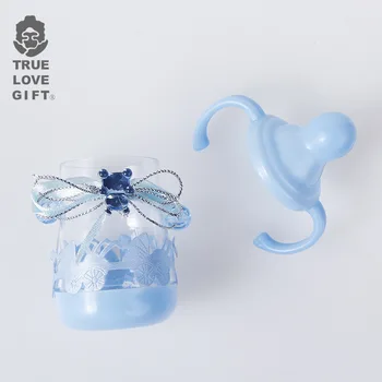 24pcs steklenico modre plastične Otroka, krst, rojstni dan sladkarije embalaža gift box коробка упаковка cellofaan Pregleden bonboniera