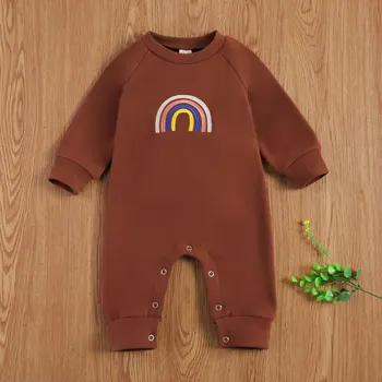 Newborn Baby Fantje Dekleta Stilsko Mavrica Tiskanja Dolg Rokav Romper Obleke Za Jesen Jesen Baby Toddler 0-24M