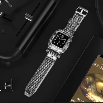 Kovček+Pas za Apple Watch Band 42mm 38 mm Mehki Silikonski Pregleden Zapestnica pasu Pribor iWatch serije 5 4 3 6 se 44 mm 40 mm