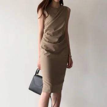 2020 Poletje Nov Modni OL Elegantno Obleko brez Rokavov Tank Visoko Pasu Slim korejski Obleke Urad Ženske Vzročno Vestidos