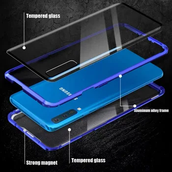 Magnetno Ohišje Za Samsung Galaxy A50 A70 Opomba 10 Pro 8 9 S8 S9 S10e S20 Ultra Plus A7 A9 2018 Dvojno Stranicami, Kaljeno Steklo Pokriva