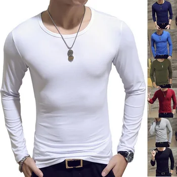 2020 Moških Preprosto Priložnostne Solid Black T Shirt O Vratu Brezplačna Dostava moška T Majica 14 Osnovnih Barv Dolg Rokav Slim T-shirt Mlade