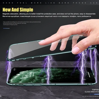 Dvojna Steklena Magnetni Zasebnosti Screen Protector Case Za iPhone 11 Max Pro XS MAX XR X 8 7 6s 6 Plus 360 Kovinski Odbijača Kritje Funda