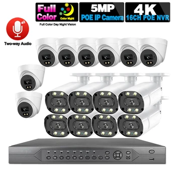 H. 265 CCTV Kamere Sistema za zaščito, Komplet 16ch POE 5MP NVR 4K Outdoor HD Barve, Nočna Vizija, Video Nadzor, IP Kamere, nastavitve Sistema